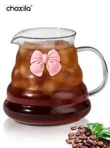 choxila 1pc Pink Bowknot Pour Over Coffee Pot Without Lid, High Borosilicate Glass Coffee Server, Cloud Shaped Clear Coffee Carafe, For Home, Office, Outing Back To School