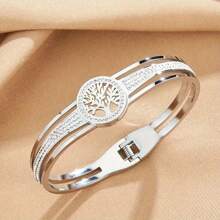 1pc Luxurious Tree Of Life Stainless Steel Bracelet, Holiday Gift - Tree Of Life - View 2