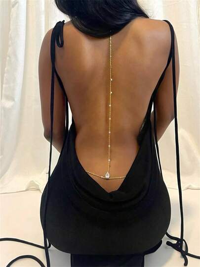 1pc Sexy Sparkling Crystal Body Chain Necklace, For Beach, Nightclub, Party, Fashion Jewelry Accessories For Women