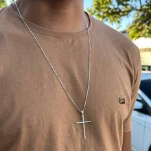 Men's Cross Pendant Necklace Silver Plated - Anti-Allergic - 銀色 - 查看 5