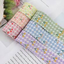 Cinta a cuadros impresa por ambos lados, accesorio de pelo hecho a mano en forma de lazo, flor para el cuello, decoración de sombrero, encaje a cuadros para acolchar