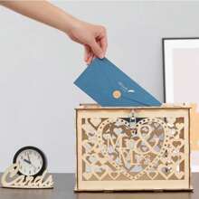 1 套带锁和卡片标志的木质婚礼卡盒，婚礼卡盒，用于卡片和钱的乡村婚礼盒，用于招待会、周年纪念、新娘送礼会、派对、婚礼装饰、家居装饰、房间装饰派对礼物新娘的婚礼礼品盒 - 原木色 - 查看 11