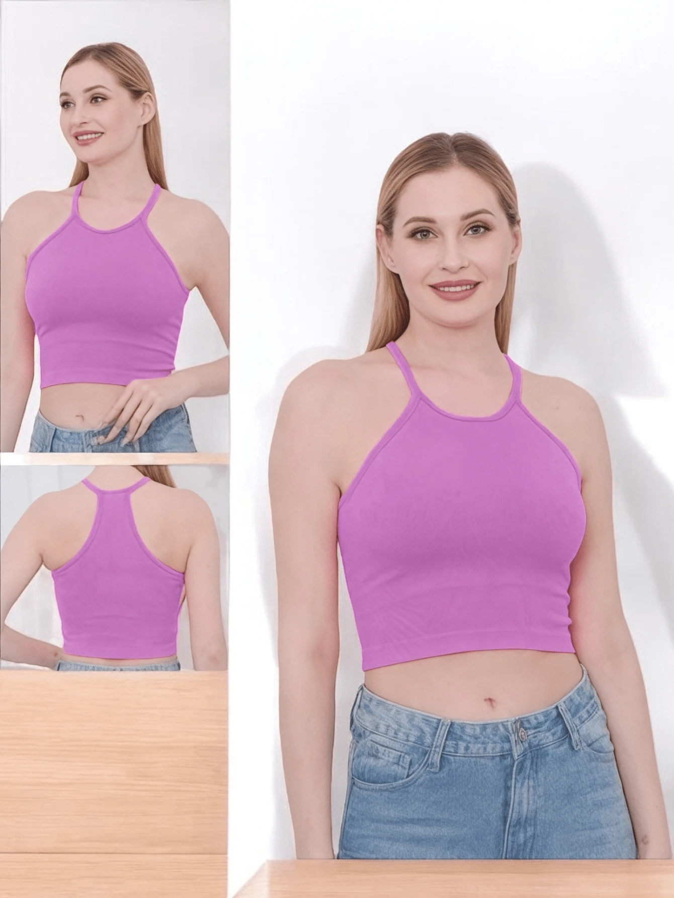 Top Halter Unicolor. Tela Elástica. - Morado - Ver 1