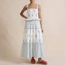 Women's Summer Casual Boho Sundress Spaghetti Strap Square Neck Flowy Midi Dresses A Line Beach Dress - 白色 - 查看 1