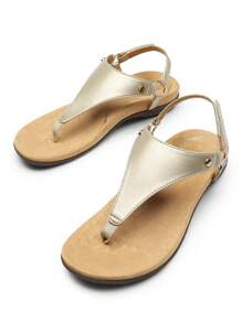 Women's Flat Sandals, Walking Sandals With Arch Support 0.78-Inch Heel Comfortable Soft Cushion Summer Casual T-Strap Thong Sandals Shoes