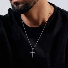 Men's Cross Pendant Necklace Silver Plated - Anti-Allergic - 銀色 - 查看 4