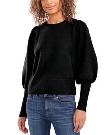 Suéter de cuello redondo con manga larga abullonada para mujer - Negro - Ver 2