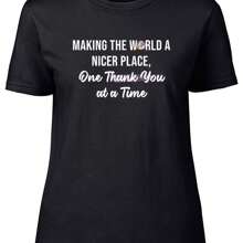 Thank You Womens T-Shirt One Thank You At A Time Ladies Gift Tee - Black - View 1
