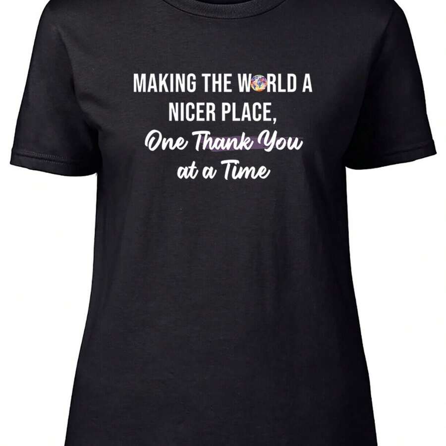 Thank You Womens T-Shirt One Thank You At A Time Ladies Gift Tee - Black - View 1