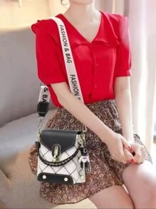 Women's Shoulder Bag For Cell Phone Boho Bear Plaid Metal Decoration