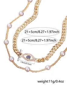 2 Pcs Gold Minimalist Chain Anklets With Cubic Zirconia,Demon Eye & Pearl Decorations, Unique Women Jewelry Gift - Yellow Gold - View 6