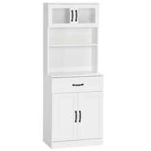 HOMCOM HOMCOM Alacena de Cocina Mueble Buffet de Cocina con 4 Puertas Cajón y Estantes Ajustables para Salón Comedor Estilo Moderno 60x38x161 cm Blanco