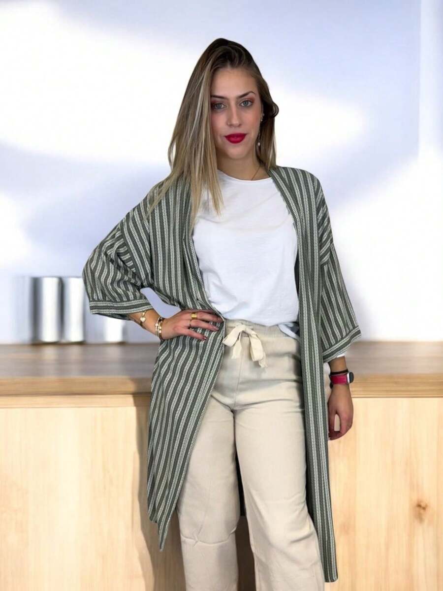 EverlyX Long Striped Kimono With 3/4 Sleeves In Various Colors - Women's Fashion - Shipping From Spain In 24/48 Hours
