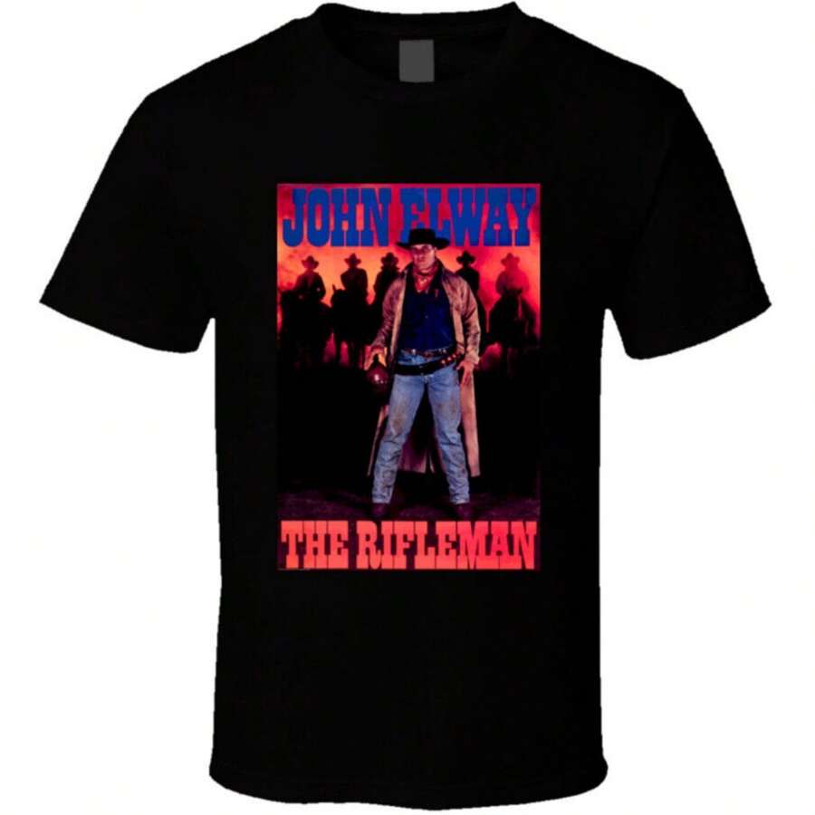 Retro Denver Football John Elway The Rifleman T Shirt - Black - View 1