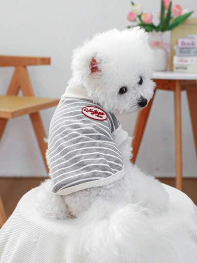 PETCIRCLE 1 件宠物服装，可爱时尚的小狗衣服，小狗服装，柔软复古无袖背心 - 灰色和白色条纹