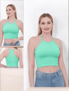 Top Halter Unicolor.  Tela Elástica. - verde menta - Ver 2