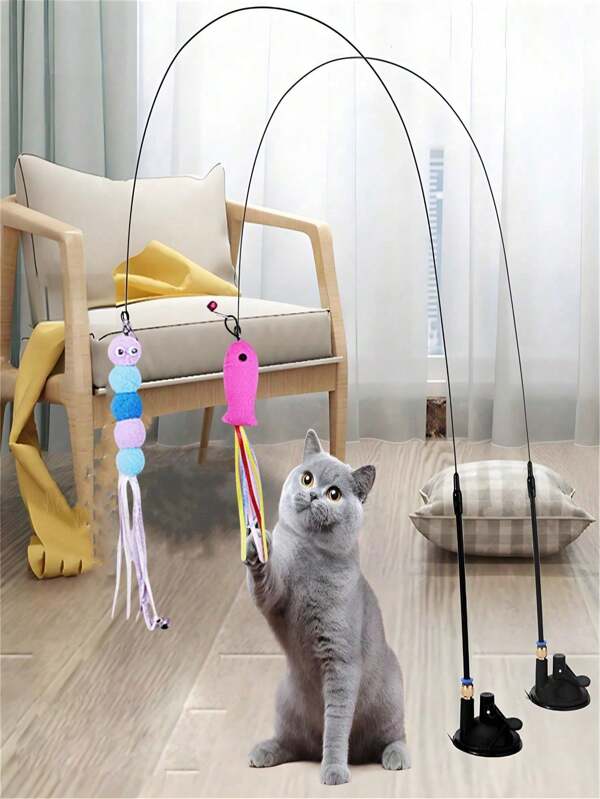 1 Piece Cat Teasing Stick Interactive Toy, Pet Artificial Feather Bell Refill Replacement Catcher Product, Suitable For Cat Exercise And Self-Entertainment, Handheld Teasing Stick,Various Insects Replace The Head