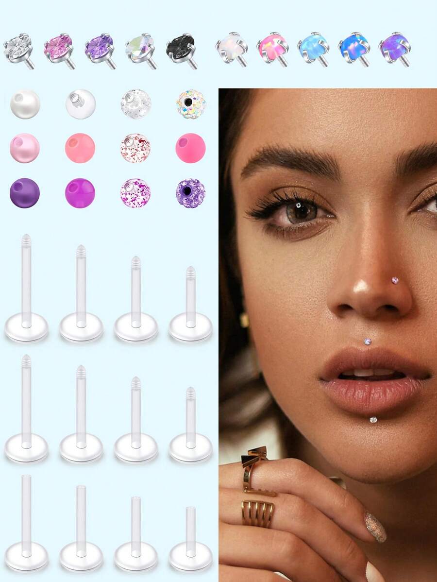 Boucles d'oreille hélix 16G en acrylique clair, rétenteur tragus en bioflex clair, anneaux de lèvres, anneaux de lèvres Monroe, clous Labret, bijoux pour piercing Méduse, 3 mm, 8-31 pièces, pour femmes et hommes