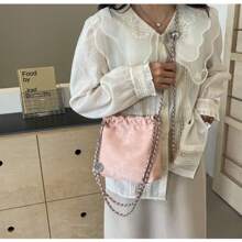 2025 New Bag Women's Niche Light Luxury Pleated Cloud Bag Chain Messenger Bag Fashionable Versatile Shoulder Bucket Bag - Pink - View 2