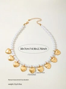 1 Classic Faux Pearl Necklace Paired With Heart-Shaped Pendant Necklace Suitable For Daily Dating And Gift Giving