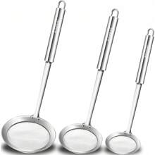 Stainless Steel Fat Skimmer Spoon - Set Of 3 Professional Kitchen Fine Mesh Food Strainer And Hot Pot Skimmer With Long Handle For Skimming, Cooking, Frying, Grease, Gravy And Foam (3"+4"+4.7") - Fine Mesh Skimmer Set of 3 - 查看 8