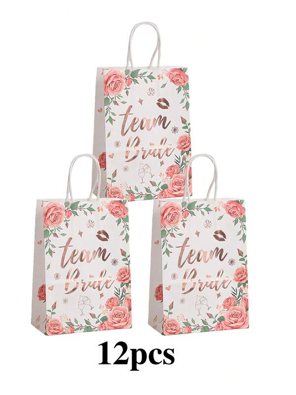 4/12 Stück Rosévergoldete Geschenktüten mit Blumen, geeignet für Hochzeiten, Bridal-Shower, Geburtstage, Geschäftsverkauf, Partybevorzugungen, Abschluss - Mehrfarbige Papiertüten, verwendbar für Feste, Klassentreffen, Partys und verschiedene Anlässe