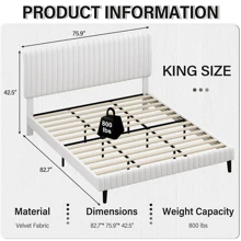 Queen Bed Frame, Upholstered Bed Frame With Headboard And Footboard, Vertical Channel Tufted Headboard, White/ Black/ Pink/ Green/ Blue, Twin/ Full/ Queen/ King - trắng - Xem 11
