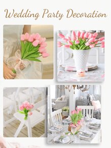 1/5 Tulipanes artificiales, con un toque realista, específicamente en forma de ramos de flores artificiales de color rosa. Adecuado para decorar varios escenarios como bodas, habitaciones, restaurantes, cocinas, salas de estar, dormitorios, hogares, baños, hoteles, fiestas y todo tipo de eventos. Se utiliza como regalo para el Día de San Valentín y Año Nuevo. Para Pascua, Día de la Madre, Día del Padre, fiestas de cumpleaños, decoraciones de graduación. Regalos.