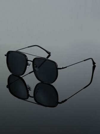 1 pieza gafas de moda de metal con montura de piloto, diseño de doble haz avanzado, elegante y vintage, básicas de moda para otoño e invierno, adecuadas para conducir, pescar, caminar por la calle, trabajo de oficina y apropiadas para cualquier tipo de rostro, decoración para verano, playa, vacaciones y viajes