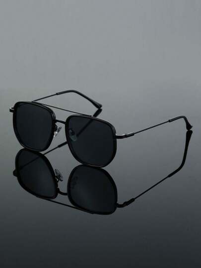 1pc Metal Pilot Frame Advanced Sense Unique Double Beam Design Vintage Elegant Shades Basics Fall Winter Fashion Eyeglasses For Driving Fishing Street Snap Street Business Suitable For All Face Shapes Decoration For Summer Beach Vacation,Outdoor,Travel