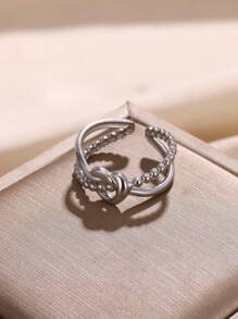 1 件精致双层结戒指女士 18K 镀金不锈钢开口可调节戒指订婚结婚珠宝时尚配饰情人节礼物