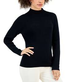 Petite Ribbed Mock-Neck Sweater - Black - View 1