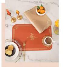 Luxury Solid Color Flower Design PU Leather Placemats, Heat Resistant Waterproof Oil-Proof, For Hotel, Cafe, Fancy Western Restaurants, Rectangular Dining Table Mats