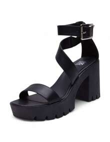 Sandalias de Tacón Ancho - Negro - Ver 5