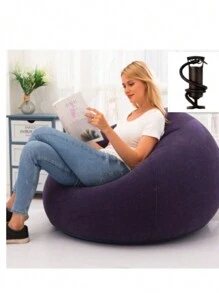 Blue Giant Round Puff Giant Suede Puff - Multicolor - View 1