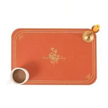 Luxury Solid Color Flower Design PU Leather Placemats, Heat Resistant Waterproof Oil-Proof, For Hotel, Cafe, Fancy Western Restaurants, Rectangular Dining Table Mats