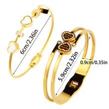 Juego de pulsera de 3 en 1 de acero inoxidable con elegante flor de cuatro hojas, pulsera con colgante de corazón con circonita brillante de estilo romano, adecuado para uso diario, banquetes, bodas y como regalo, para todas las estaciones