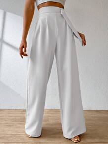ADD WOMEN'S FASHION - AS1248 Women's Wide Leg Pants, Elastic Waistband, Tailored, Casual, High Waist, Bell Bottom, Casual, Formal, Delicate, Light, Belt, Comfortable, Stylish, Fashion, Glamorous, , National Shipping - 白色 - 查看 4