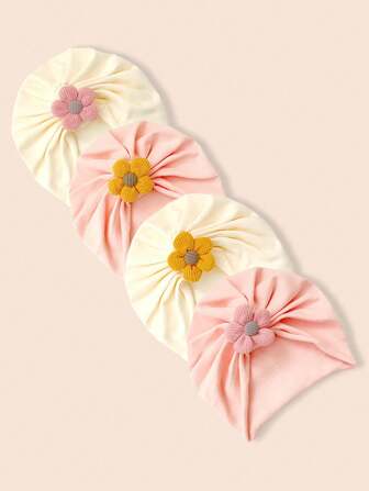 1件婴儿0-1岁小花朵图案防风保暖可爱胎帽，适合春秋季节宝宝装饰防风戴，适合送朋友礼物