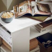 SoBuy FBT34-W, Side Table End Table Coffee Table Lamp Table With Storage Shelves, 2 Tiers Bookcase On Wheels - White - View 3