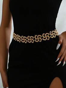 1pc Fashionable Unique Exaggerated Geometric Asymmetrical Multi-Square Hollow Spiral Metal Linked Waist Chain, Versatile For Daily Wear And Parties - Yellow Gold - View 8