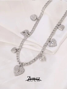 1 pieza Collar con colgante de corazón de acero inoxidable de moda y vintage para mujer, collar gargantilla con múltiples colgantes de corazón, regalo ideal para mejores amigas