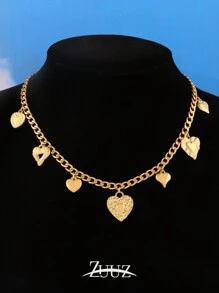 1 pieza Collar con colgante de corazón de acero inoxidable de moda y vintage para mujer, collar gargantilla con múltiples colgantes de corazón, regalo ideal para mejores amigas