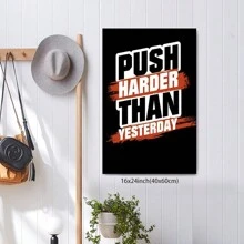 Framed-Inspirational Quote Wall Art Push Harder Than Yesterday Canvas Stylish Home Decoration Ideal Gift For Bedroom Decoration, Room Living Room Wall Decoration, Valentine's Day Gift - Framed - View 4