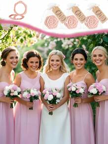 36/24/18/12/6/3件，新娘送礼玫瑰图案镜子塑料化妆镜新娘感谢卡配纱袋婚礼派对礼物伴娘礼物宾客新娘派对用品 - 多色 - 查看 5