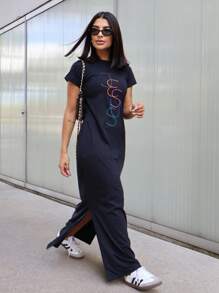 Vestido Longo Feminino Moda Evangélica 100% Algodão - Preto - Visão 6