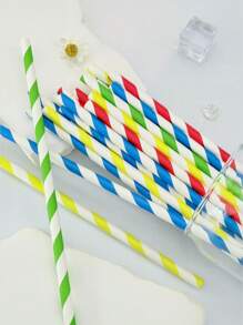 100 pezzi di cannucce di carta riutilizzabili dal design casuale e colorato, con motivo a righe multicolore, biodegradabili, adatte per smoothie, tè, succhi, latte, feste di compleanno, matrimoni ed eventi, cannucce da bere per varie occasioni. - Stile 1 - Visualizzare 3