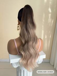 长波浪马尾辫接发 32 英寸环绕式马尾辫夹发耐热合成假发适合女士女孩日常使用 - 亞麻棕 - 查看 4