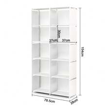 Cube Storage Unit Bookcase Shelf Double Row Modular Wardrobe Storage Organiser - White - View 6