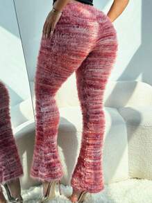 Leggings de felpa a rayas tejidos, aptos para otoño/invierno
